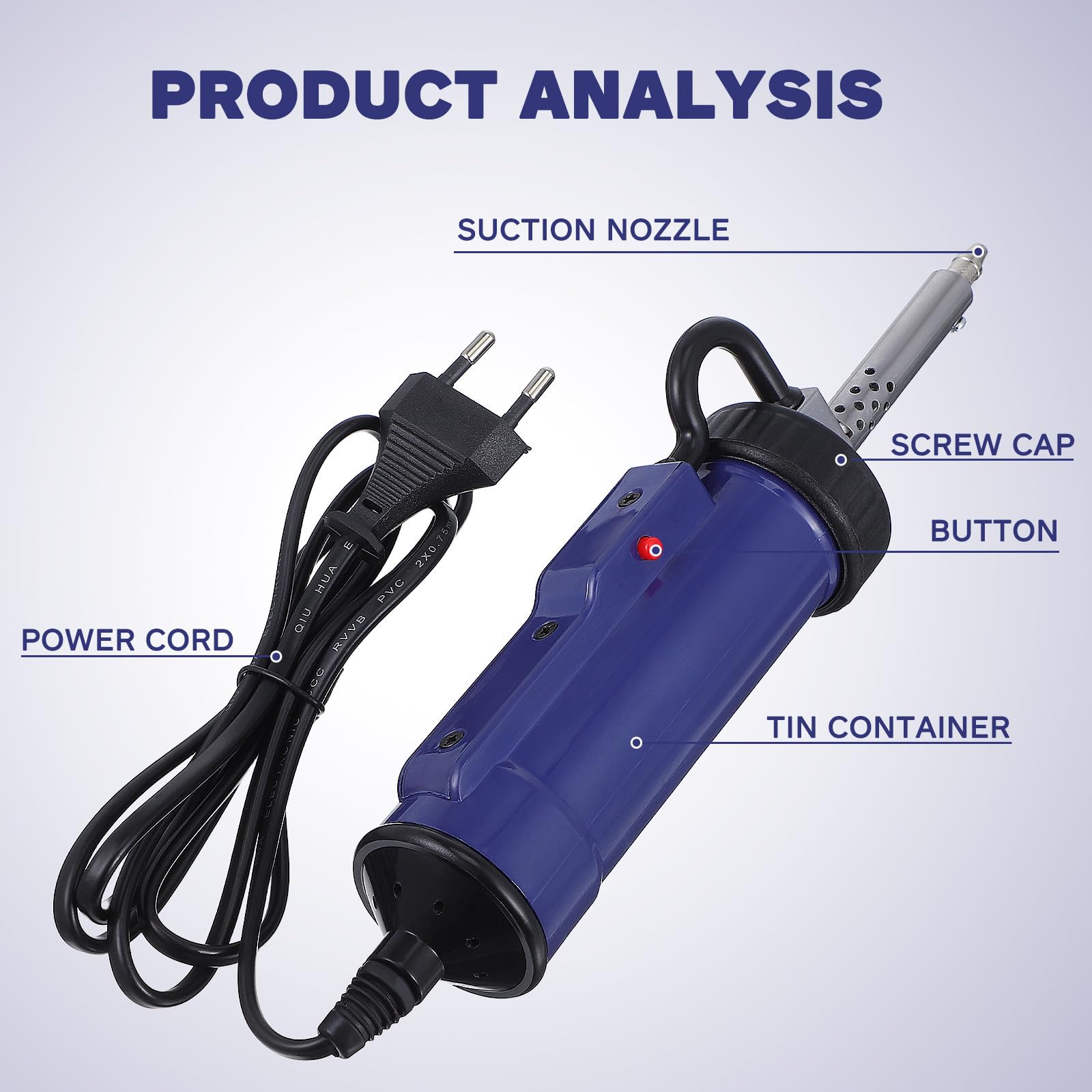 CALLARON Pompa Dissaldante Elettrica, Solder Sucker Tool, 350w, 30w, Ac220v, Blu, con Ugelli di Aspirazione e Ugelli Sostituibili per Manutenzione di Apparecchi Elettronici e Pcb