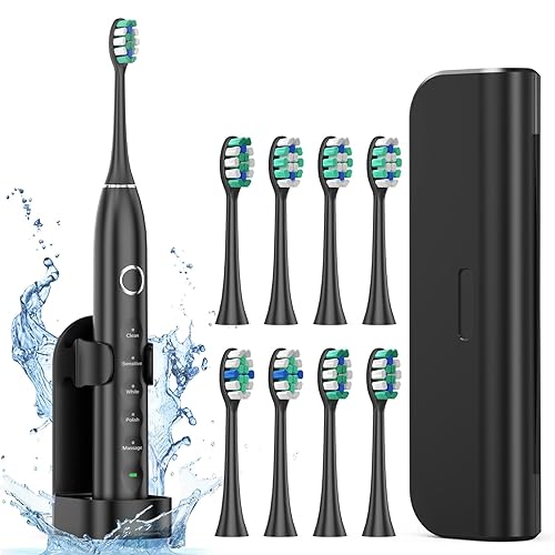 Cepillo de dientes eléctrico para adultos con 8 cabezales de cepillo, cepillo de dientes sónico recargable con un soporte y estuche de viaje, carga