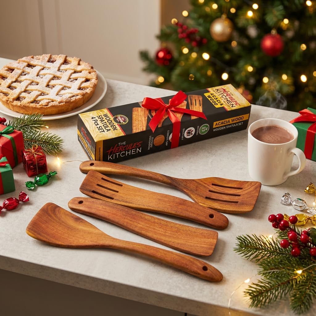 Wooden Spatula for Cooking, Wooden Cooking Utensils Set of 4 including Turner, Slotted Spurtle and Wood Scraper, Teak Spatulas for Kitchen Use -. Nonstick cookware. - Image 7