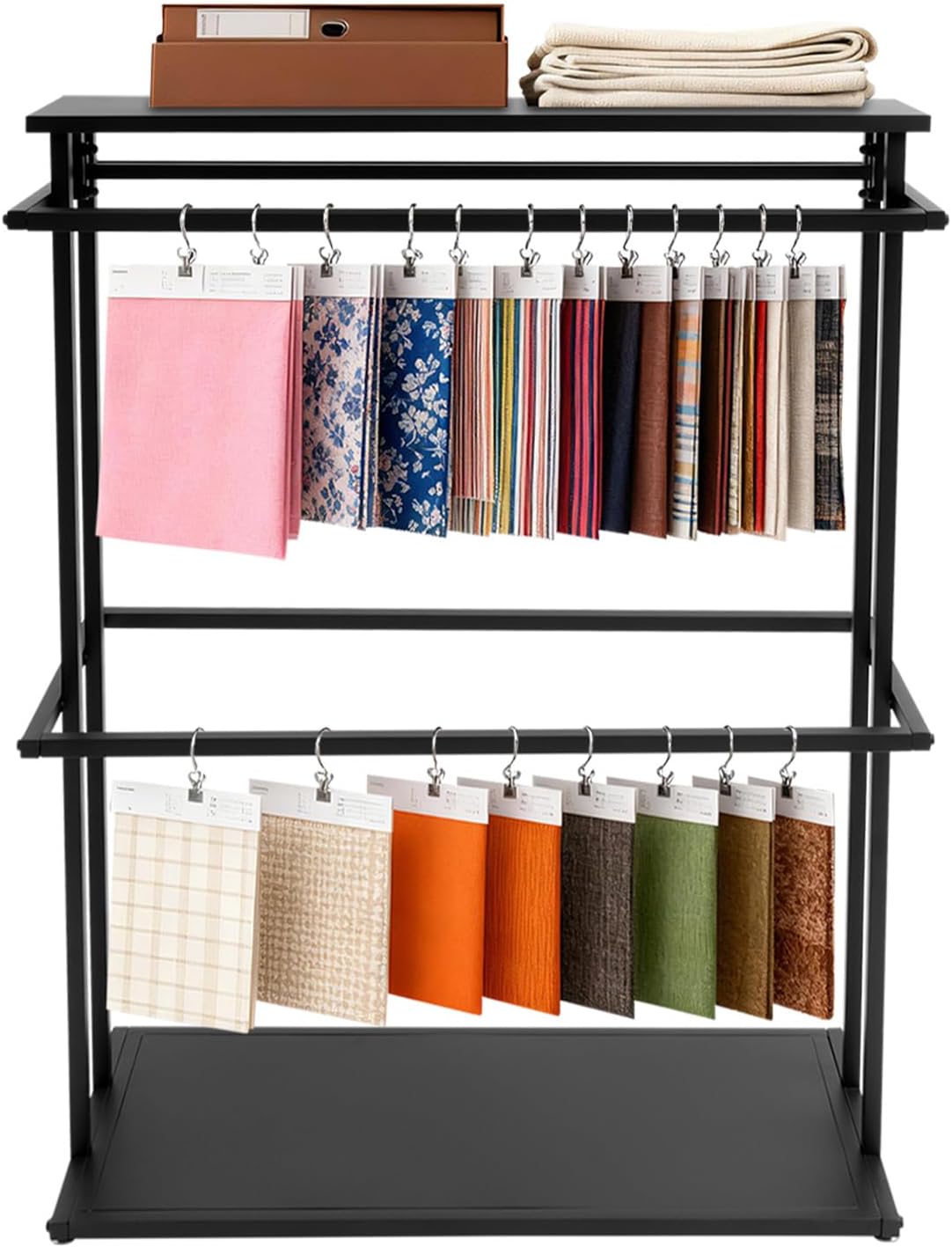 Fabric Sample Display Rack Floor-Standing Fabric Sample Organizer with Each Rod Load Capacity(110lbs) Double-Sided Holder Organizer Rack Display Stand for Clothing Boutiques, Craft Rooms(Black)