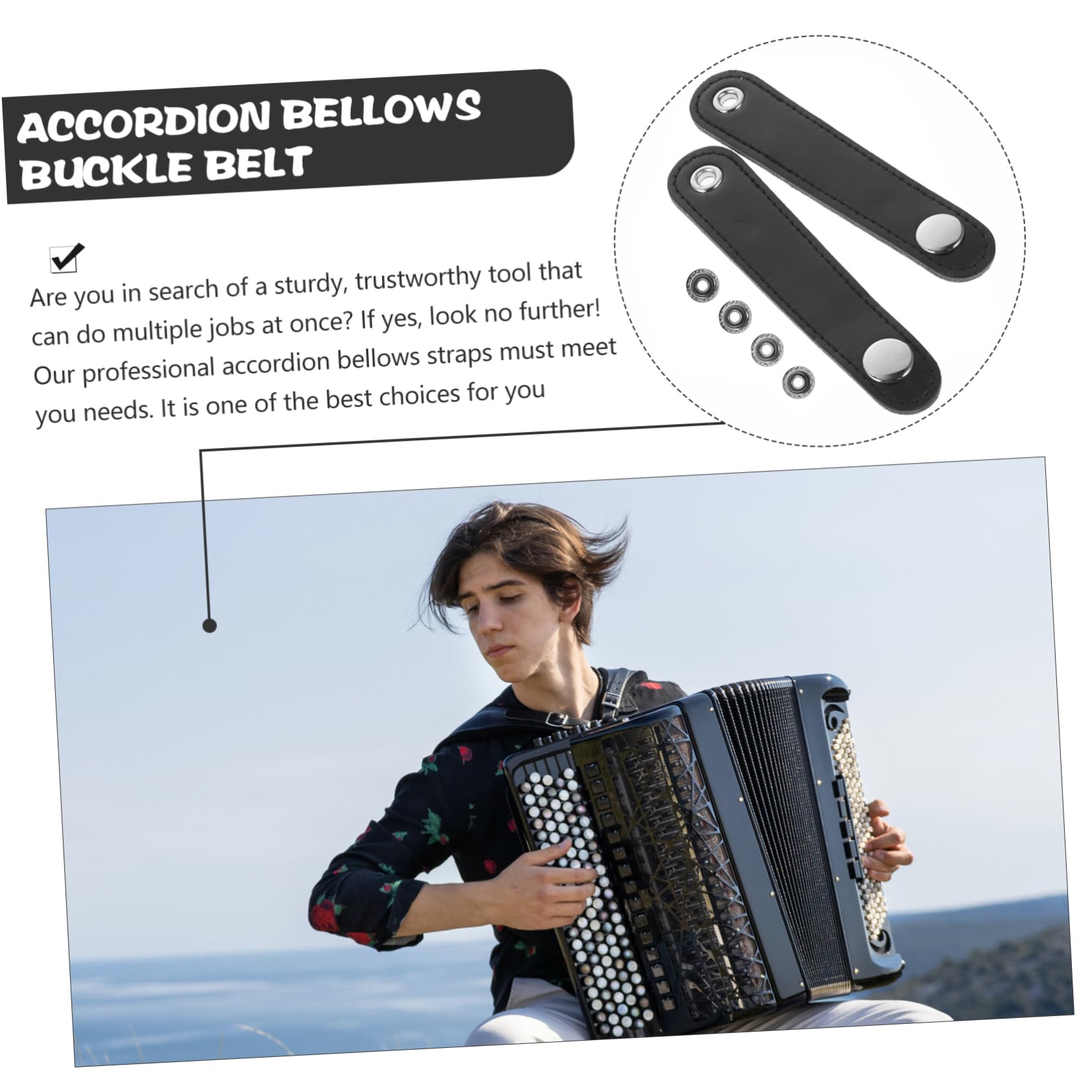 NULYLU Universal Double-layer Accordion Bellows Buckle Leather Belt 2 Buckles