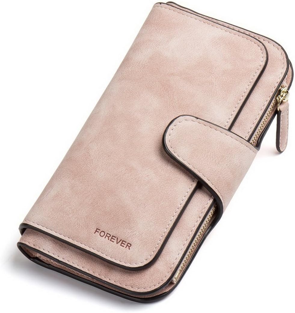 RFID Blocking Large Capacity Bifold PU Leather Phone Card Holder Organizer Snap Wallet with Zipper Pocket for Women
