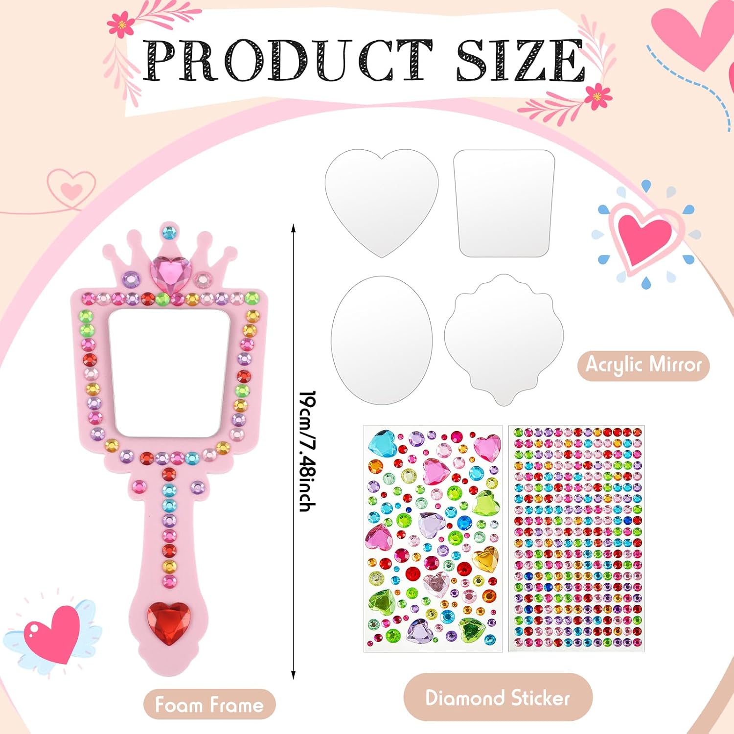 Liliful 12 Pack Princess Foam Mirror Kits Decorate Your Own Princess Mirrors Party Supplies Kids Unbreakable Toy Crafts for Girls Party Favors Birthday DIY Decorations (Stylish,Purple,Pink)