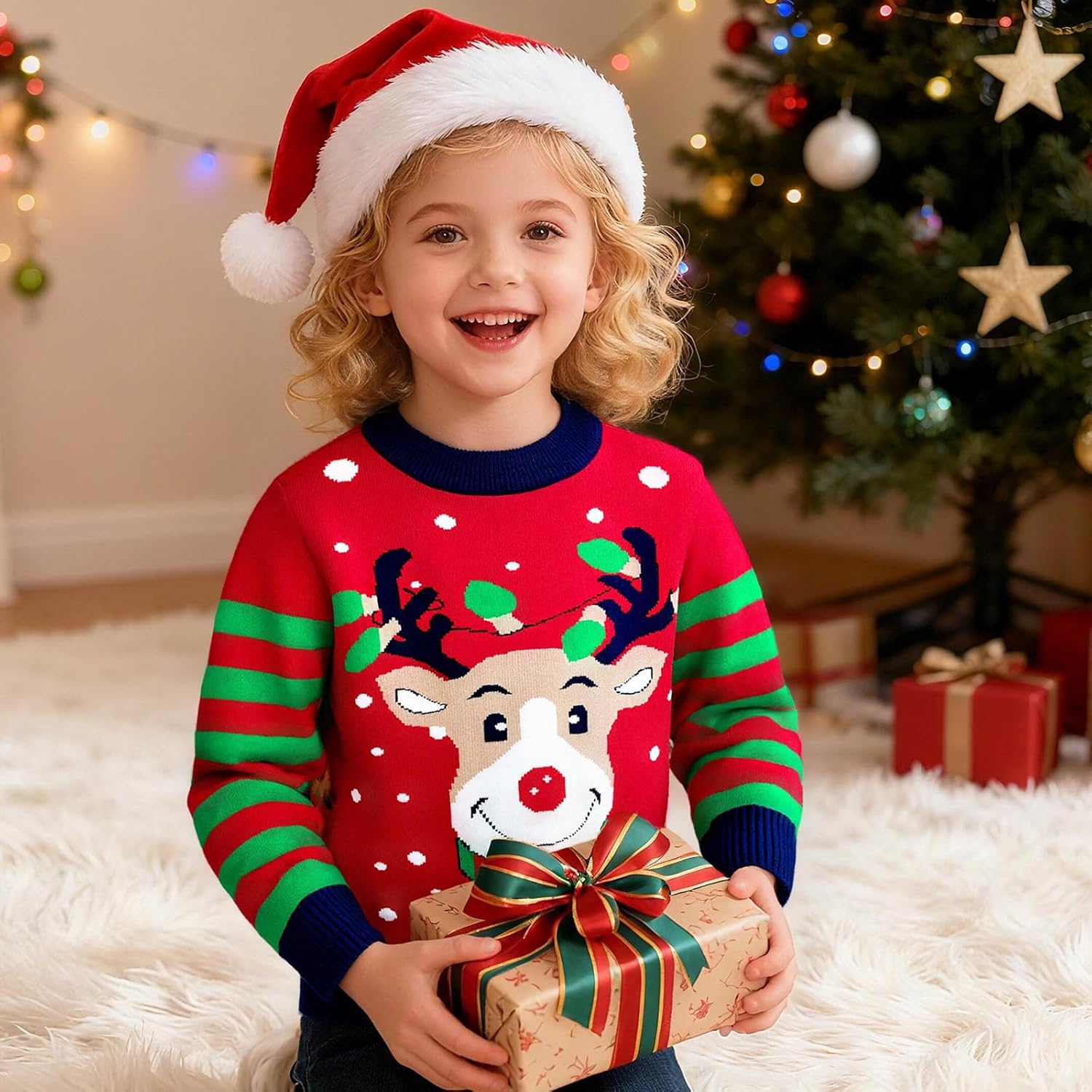 Toddler Ugly Christmas Sweater Boy Girl Funny Xmas Sweatshirt Kids Reindeer Santa Knit Pullover Holiday Tops 3-7 Years - Image 3