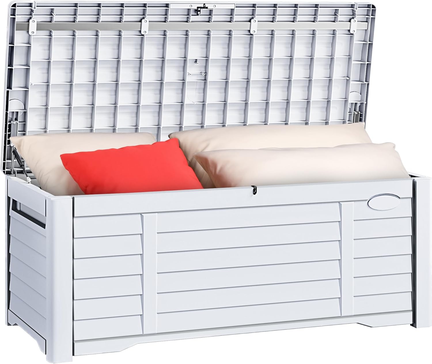 YITAHOME 120 Gallon Large Outdoor Storage Deck Box, Waterproof Cushion Storage Bench with Lockable Lid for Patio, Pool Supplies, Garden Tools, Resin, White