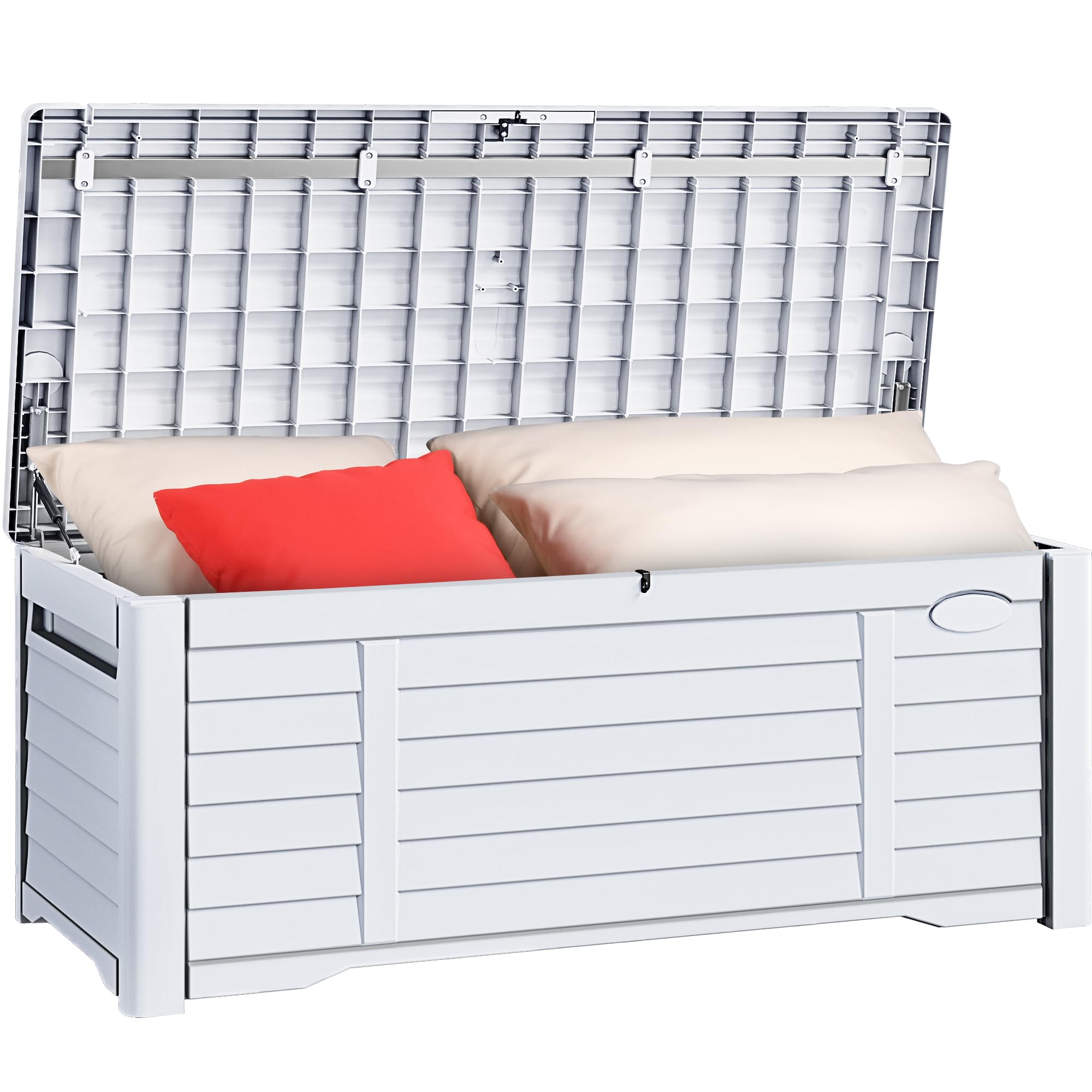 YITAHOME120 Gallon Large Outdoor Storage Deck Box, Waterproof Cushion  Storage Bench with Lockable Lid for Patio, Pool Supplies, Garden Tools,  Resin