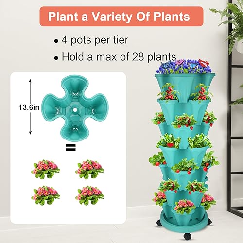 Miniatura 2 de DUNCHATY Maceta vertical apilable con juego de herramientas, maceta de hierbas de 7 niveles con riego automático para cultivo en interiores y