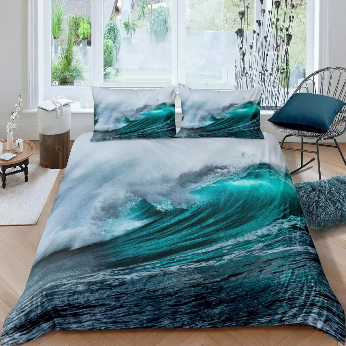 LMMSMGS King Size Duvet Cover Sets Surfing Duvet Cover King Size 94.5"x 86.6" with 2 Pillowcases 19.7"x 29.5" Bedding Sets Ultra Soft Warm Fluffy With Zipper Closure for Aldults Kids