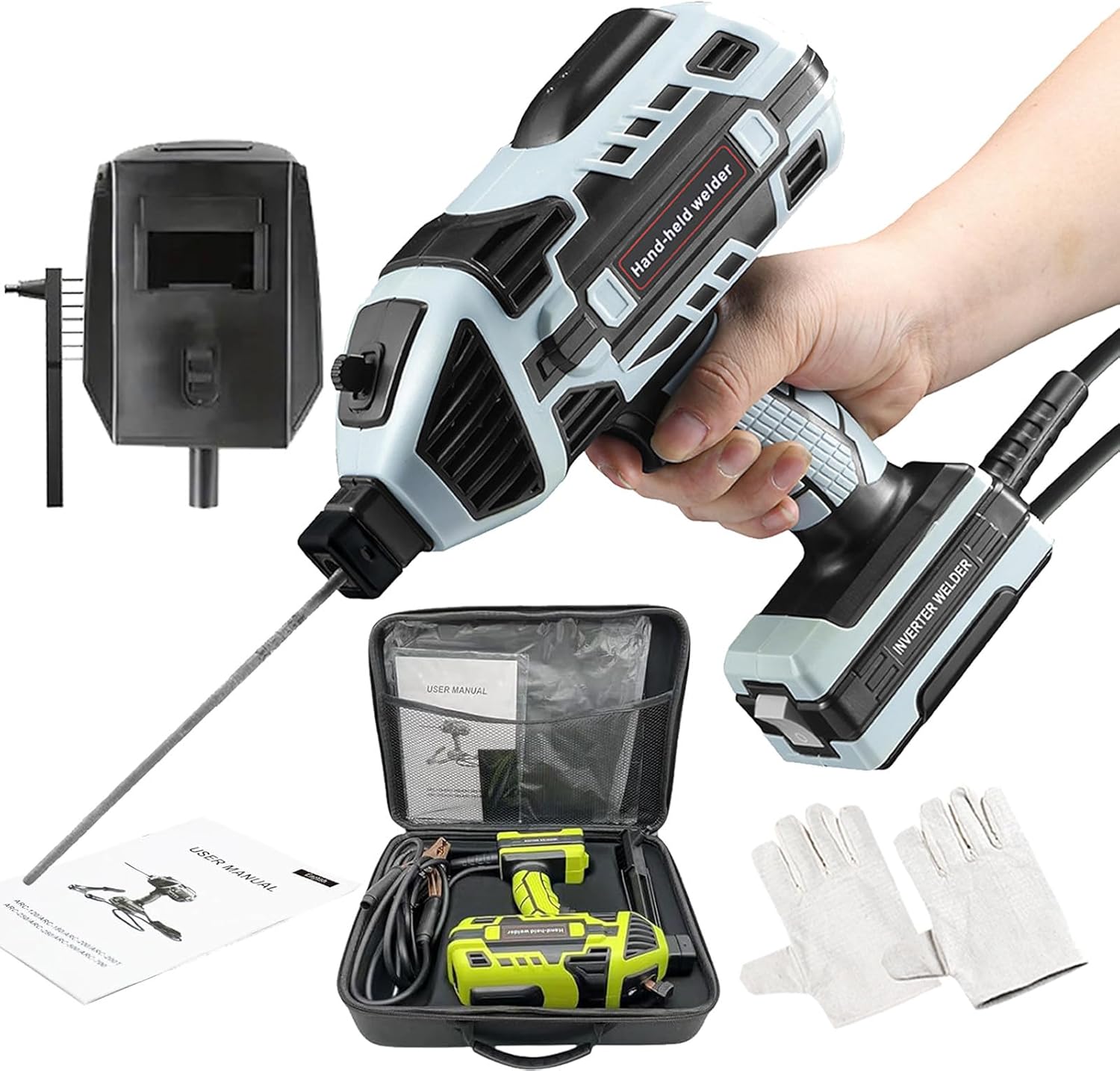 Welding Machine Handheld 110V/220V 120Amp Portable ARC Welder, Hand Held Welder Machine with Digital Display IGBT Inverter 6 Variable Current Adjustment for 2.5mm Welding Rods,Gray 110V