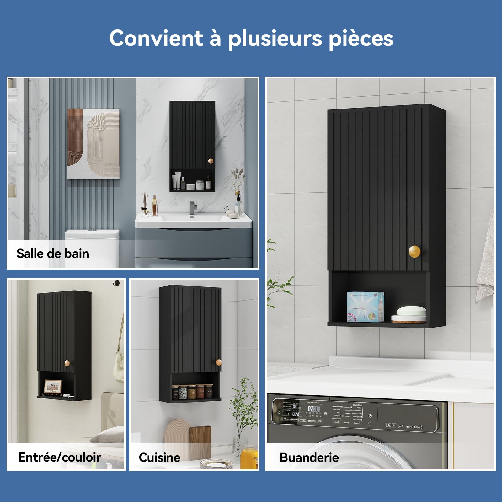 YU YUSING Meuble WC Étroit Suspendu 33x17x66 cm Porte Rainurée