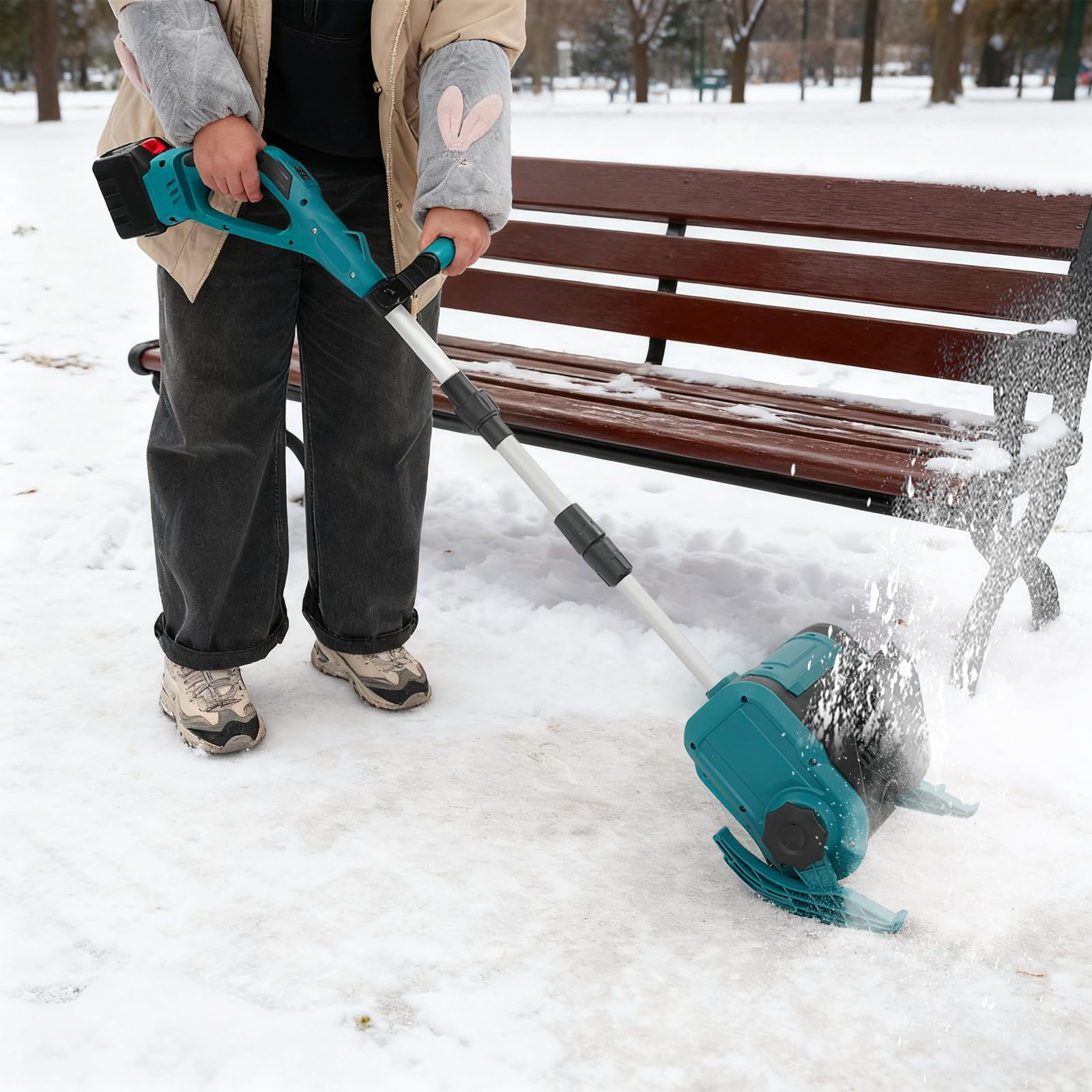 Akku Schneefräse, Straßenschneepflug, Elektrische Schneefräse mit 2 Akkus und 1 Ladegerät, Schneeschaufe, Schneekehrmaschine, Schneeschieber, Schneeräumgeräte, für Stadtstraßen