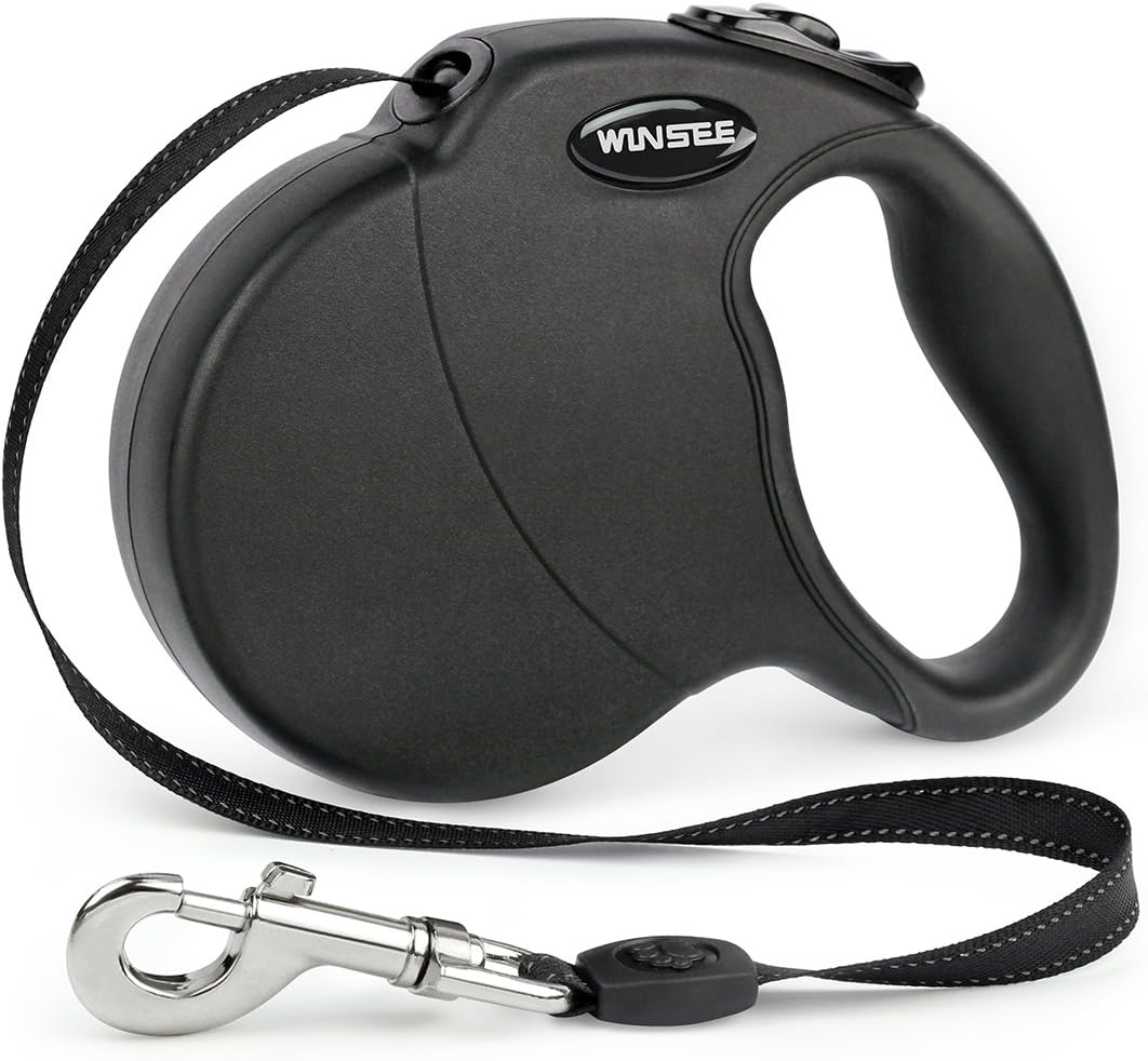 WINSEE Retractable Dog Leash 16ft Dog Walking Leash for Small Medium Large Dogs up to 110lbs, Tangle Free Leash, Reflective Leash Cord, One-Handed Brake, Pause, Lock