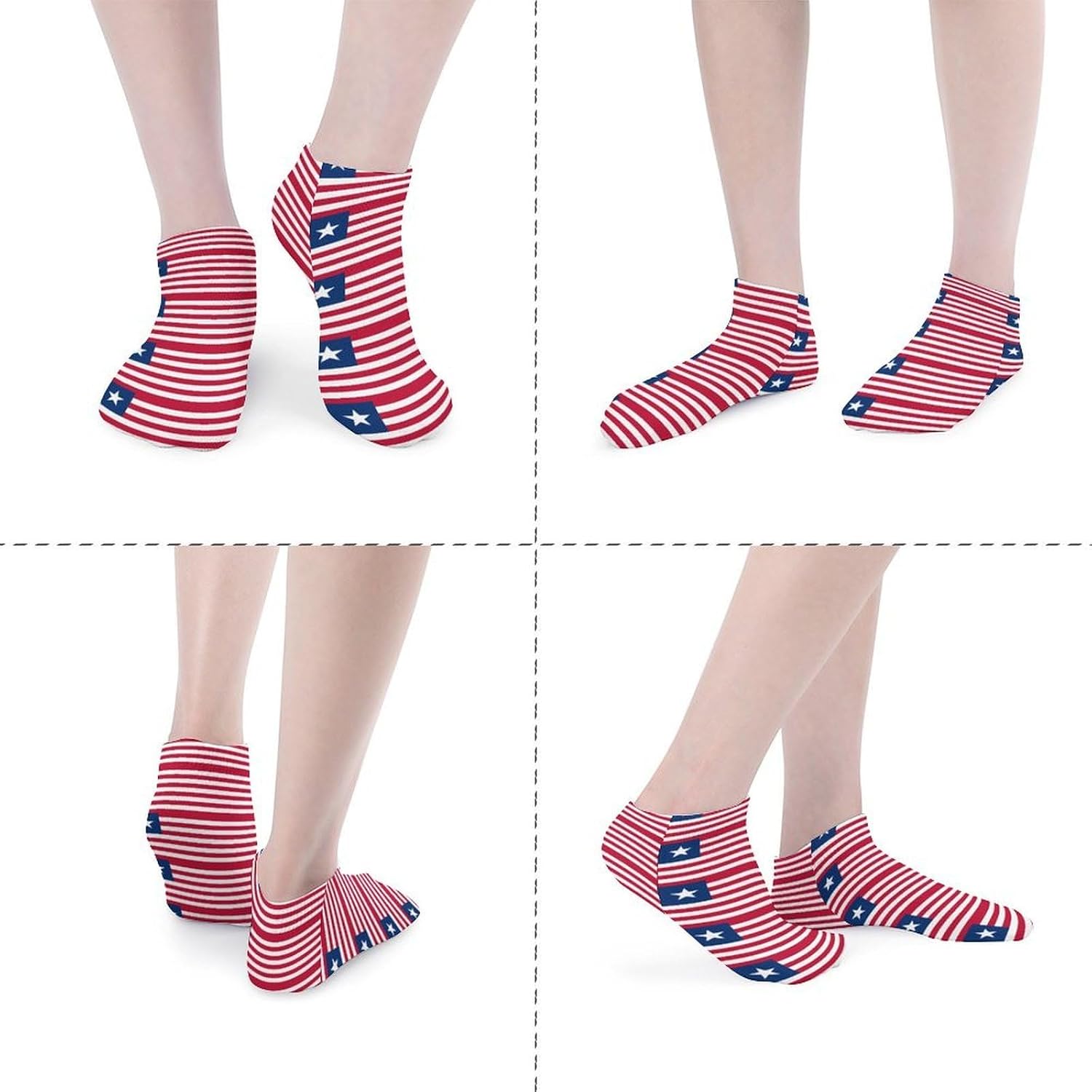 Flag of Liberia No Show Ankle Socks Low Cut Non Slip Flat Boat Line 5 Pairs Set