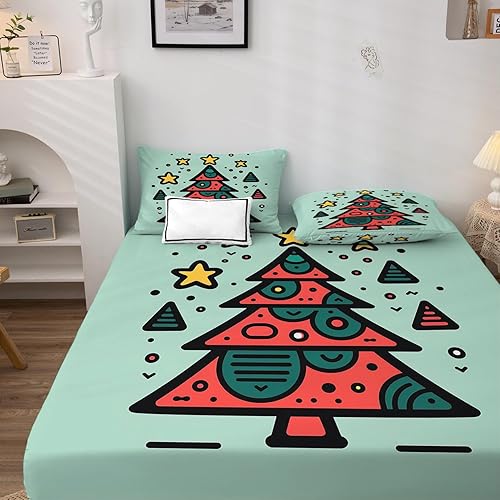 Miniatura 10 de Juego de sábanas de jirafa de Navidad tamaño King, sábanas de Navidad para niños, microfibra suave y bolsillo profundo, sábanas y fundas de almohada