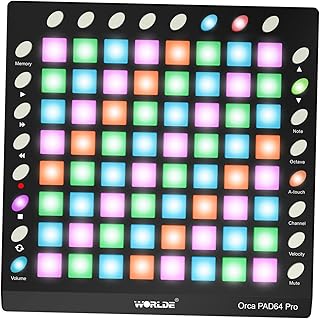 MIDI Controller,KOCAN ORCA PAD64-A Pro Portable USB MIDI Drum Pad Controller 64 RGB Backlit Pads 24 Buttons Built-in 128MB Sound Module with USB Cable,midi pad controller