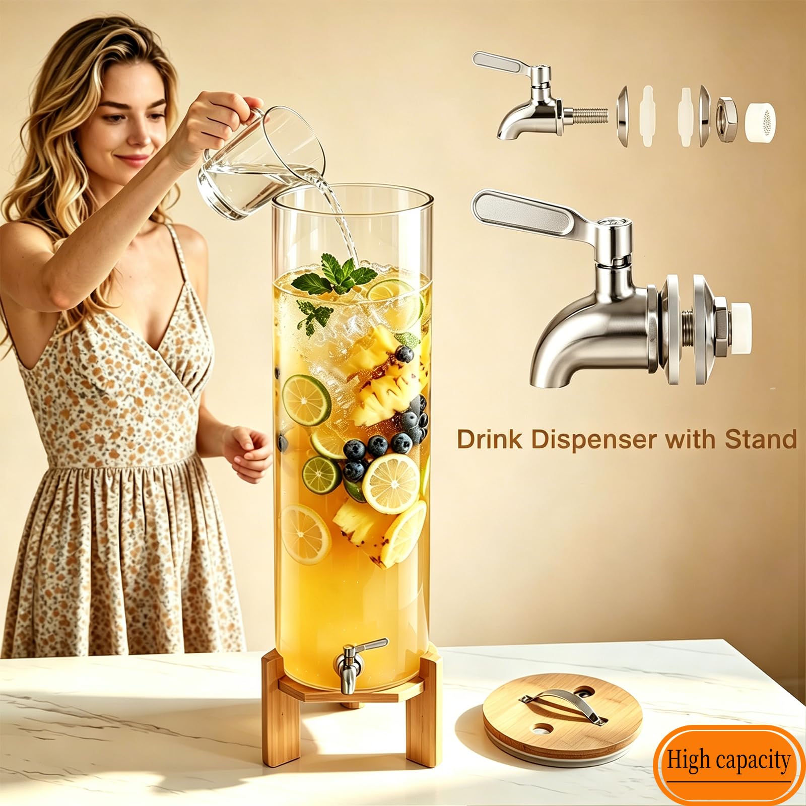Getränkespender, 10 l Glas-Getränkespender mit Ständer, Edelstahl, für Partys, Bars, Restaurants