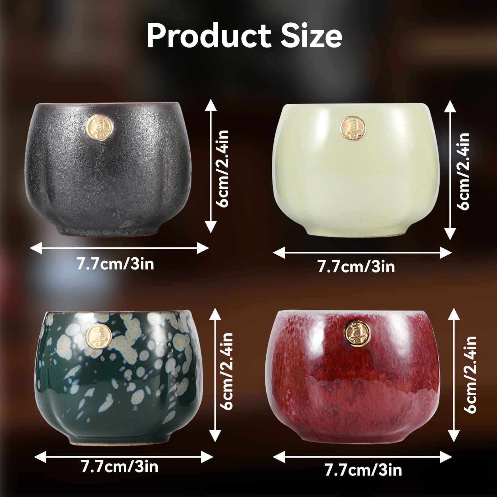Lot de 4 tasses à thé en céramique avec boîte pour boire du kung fu, style rétro japonais (01)