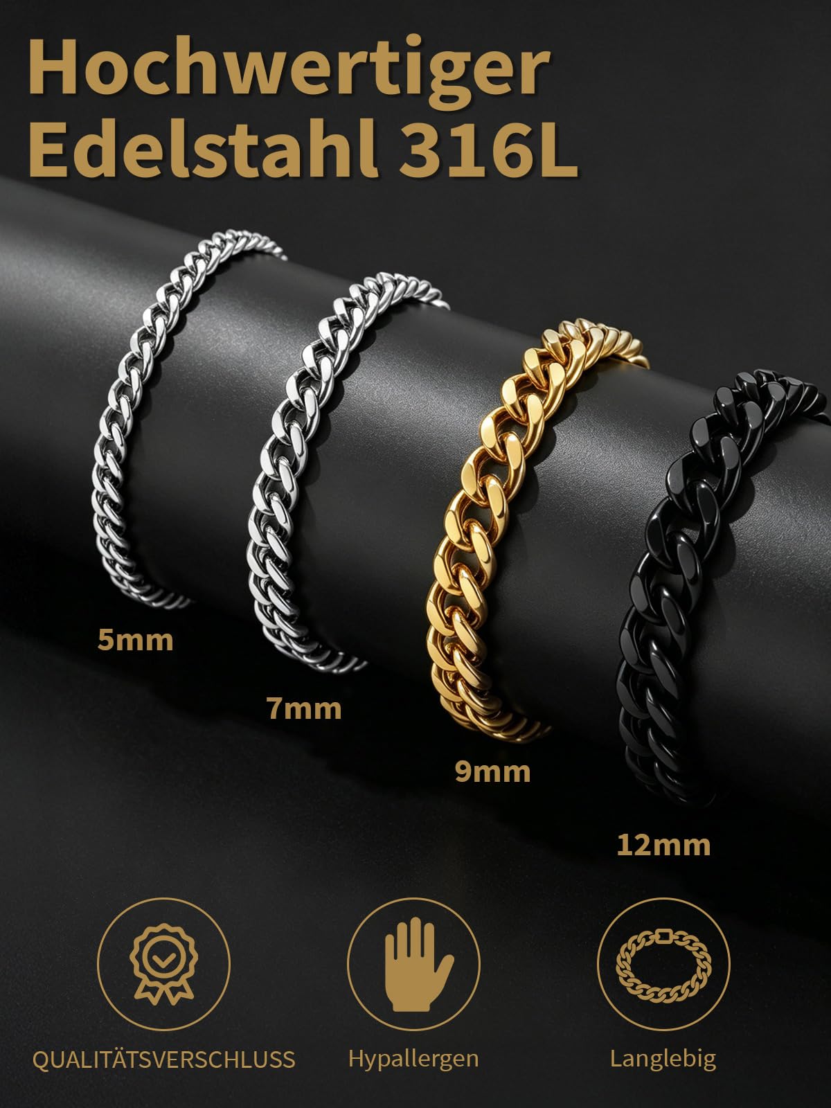 FindChic Panzerarmband Herren Damen Edelstahl Armreif 5mm 7mm 9mm 12mm Armband mit Schmuckbox Hip pop Schmuck für Valentinstag Geburtstag