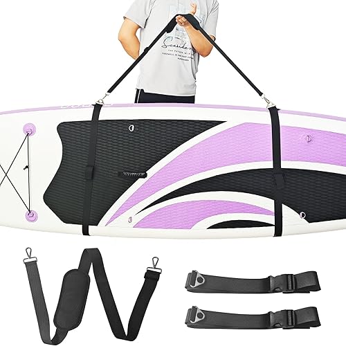 Paddle Board Carrying Strap with Detachable Storage, Adjustable Strap for Women and Men, Scratch-Resistant for Surfboards/Longboards/Canoes/Kayak, Black