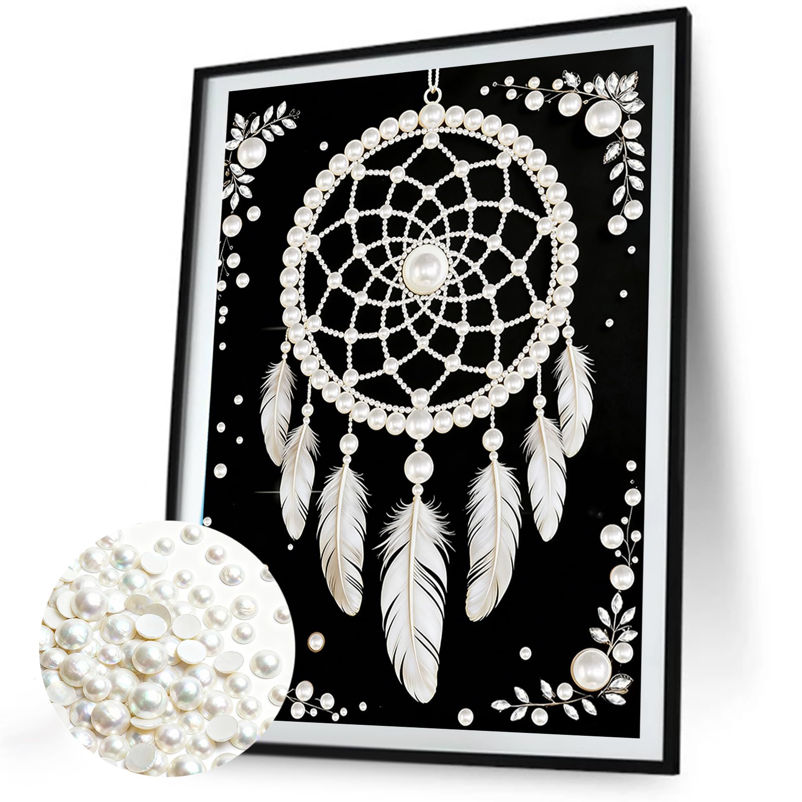 DIY Pearl Painting Kit with Wooden Frame, 3D Plastic Pearl Gemstone Ocean Art Craft for Adults Beginners, Diamond Art Kits for Adults, Home Wall Decor Ready Gift for Women(Dreamcatcher)(30 * 40cm)