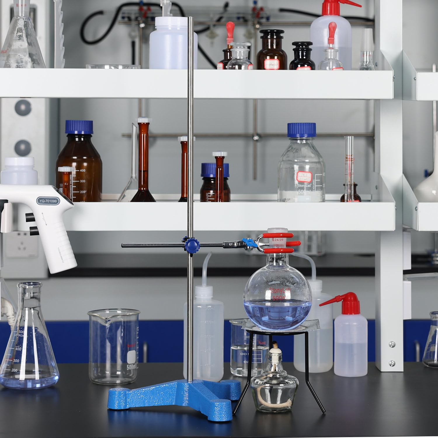stonylab Support de Laboratoire, Support de Triangle de Laboratoire Base de Support de Rétort avec Tige (60.6 cm L)
