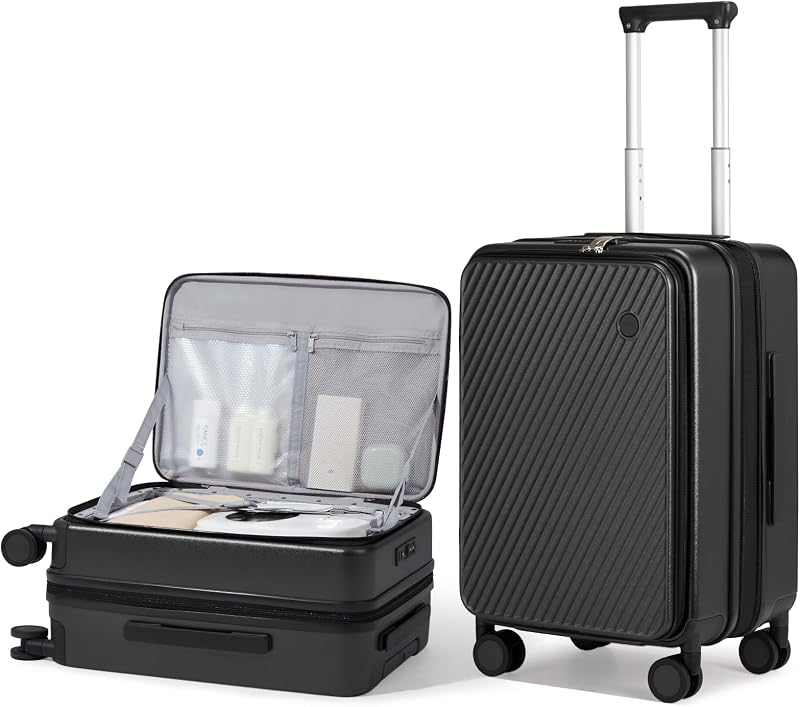 valija de viaje expandible de 20 pulgadas con carcasa rígida para PC, valija de viaje con ruedas giratorias y cerradura TSA, color negro