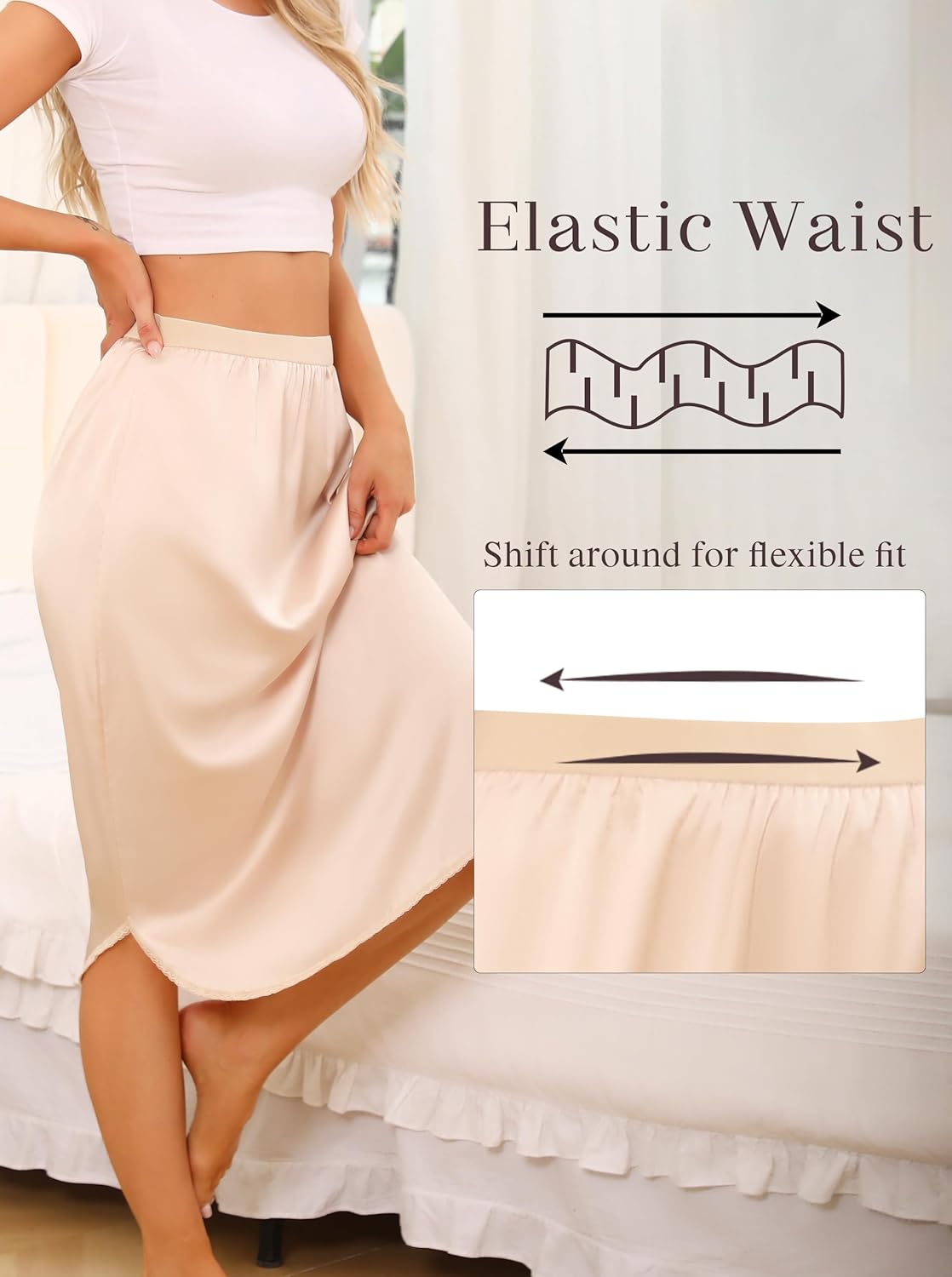 Women's Satin Half Slip Slit Lace Long Underskirt for under Dresses Size S-3XL - Image 2