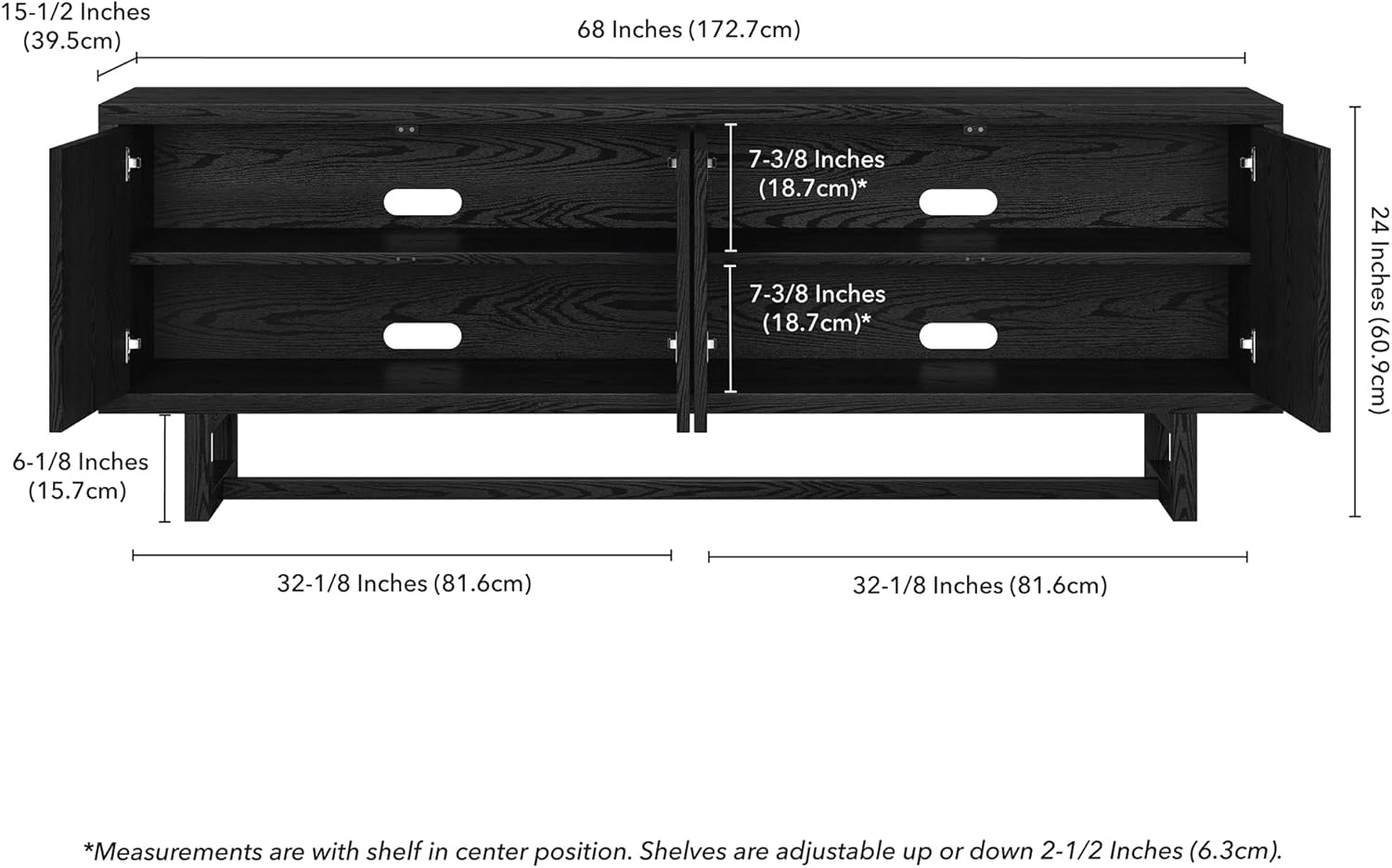 Henn&Hart Rectangular TV Stand for TV's up to 75" in Black Grain