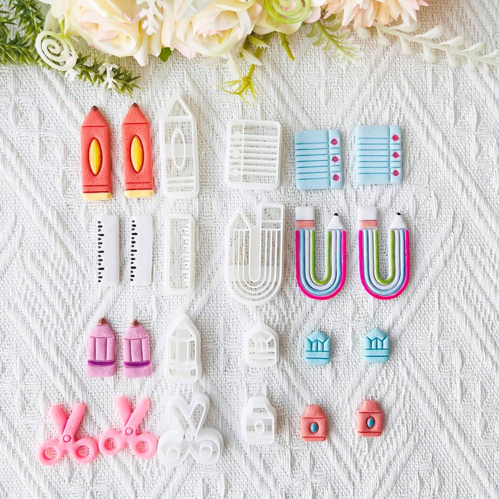 School Supplies Polymer Clay Cutters Set – Molds, Clay Cutters for Polymer Clay, Clay Earring Tools