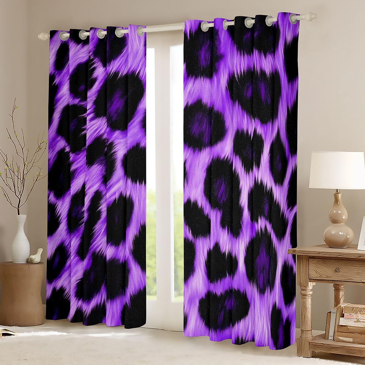 Homewish Zasłony zaciemniające do salonu, geometryczne, 117 x 137 cm – gepard zasłony na przelotkach do sypialni – symulowany gepard afrykańskie zasłony okienne, 2 panele, nadruk panterki, dżungla