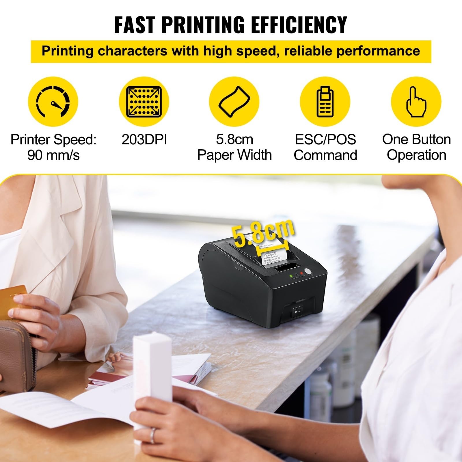 Drukarka paragonów Termiczna drukarka paragonów 58 mm ESC/POS USB 90 mm/sek. Szybkość drukowania