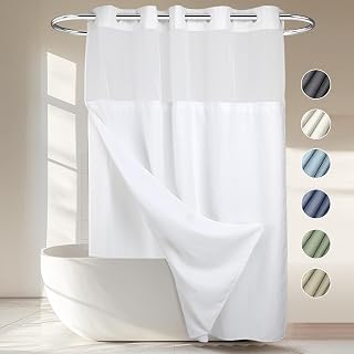 RiverDream Waffle Weave No Hooks Shower Curtain Set with Snap-In Liner, 71x74 White, Hotel Quality Spa Linen