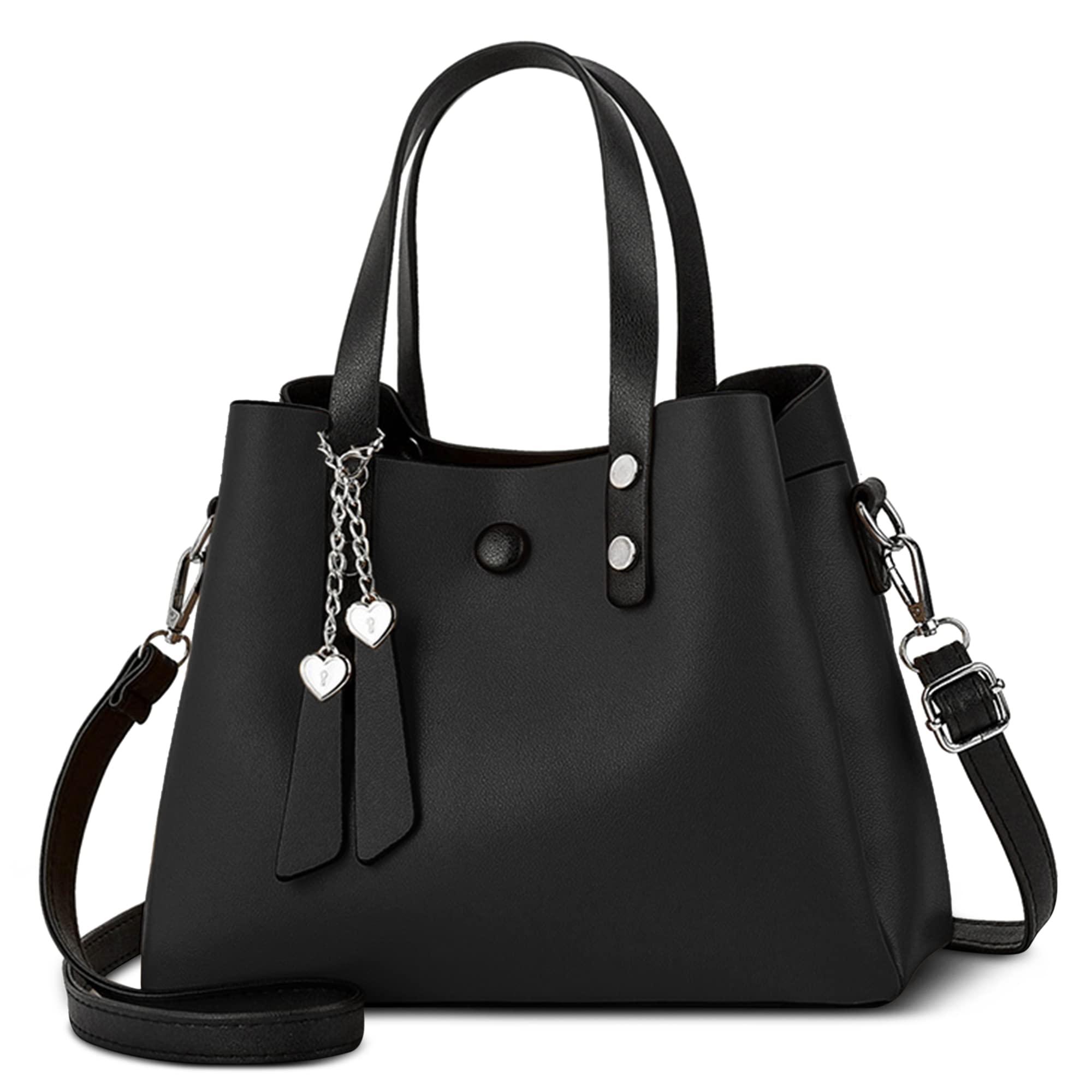 Borsa Donna in PU Pelle, Borsa a Mano Elegante con Tracolla Regolabile e Rimovibile, Shopper Capiente per Lavoro, Shopping, Viaggio e Uso Quotidiano Nero