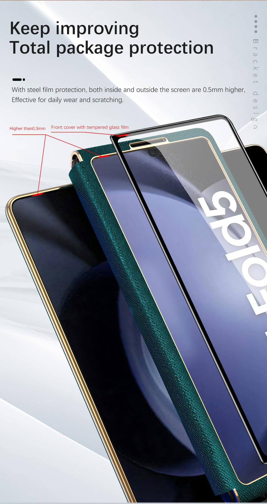 EKSED Custodia in Pelle per Samsung Galaxy Z Fold 5 5G 2023, Custodia elettrolitica con Protezione Completa del Corpo con Schermo in Vetro temperato e Supporto Nascosto Cover Antiurto