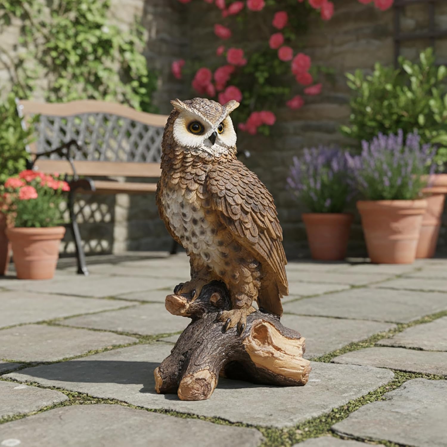 Decorative Owl Garden Statue, Realistic Brown Feathered Design, 19.29 * 11.42 * 7.87Owl Decoy DecorYard and Grassland Adornment, Housewarming Gift.