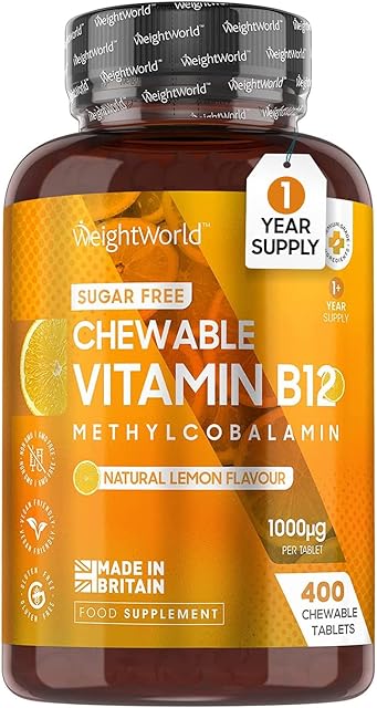 Vitamin B12 Tablets High Strength 1000mcg - 400 Chewable B12 Vitamin Tablets (1+ Year Supply) - Vegan & Sugar-Free Methylcobalamin VIT B12 Supplement - Energy Tablets - Lemon Flavour - Made in The UK