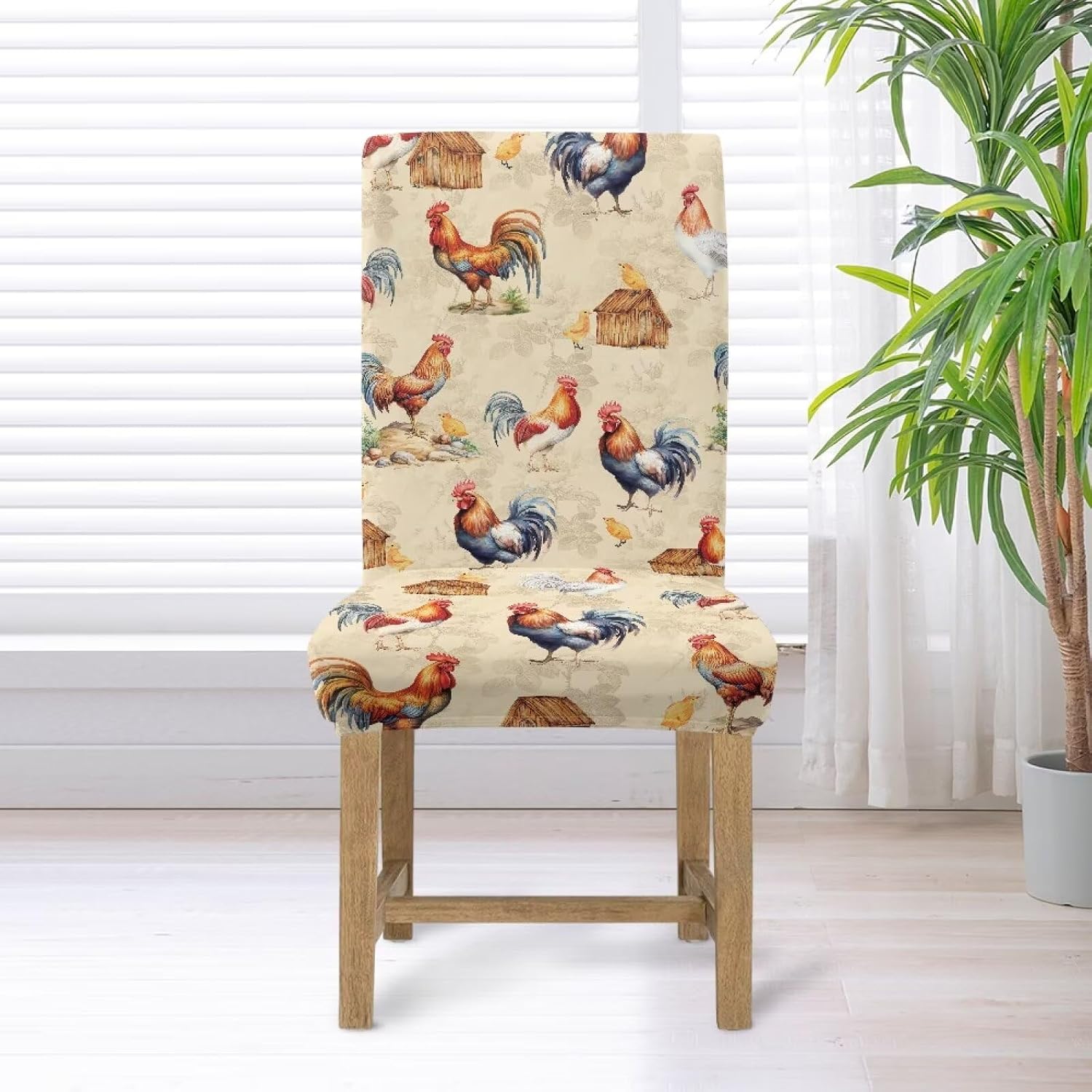Kuiaobaty Retro Rooster Dining Chair Cover Set of 4 Stretch Dining Room Chair Covers Rustic Chicken Printed Kitchen Chairs Cover Washable Removable Parsons Chairs Slipcovers for Home, Farmhouse