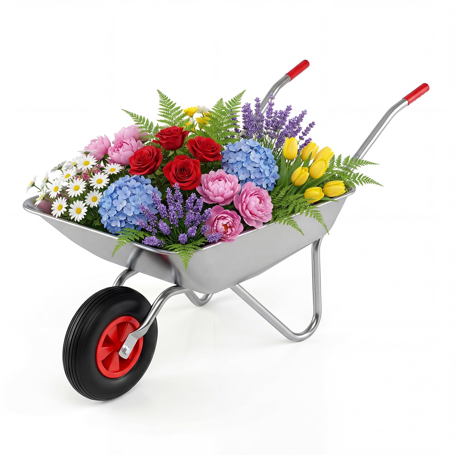 COSTWAY Schubkarre aus verzinktem Metall, 32 cm Gummireifen, Bauschubkarre mit 2 Griffen, Gartenschubkarre bis 136 kg, Schiebkarre Kippwagen Garten, Silber