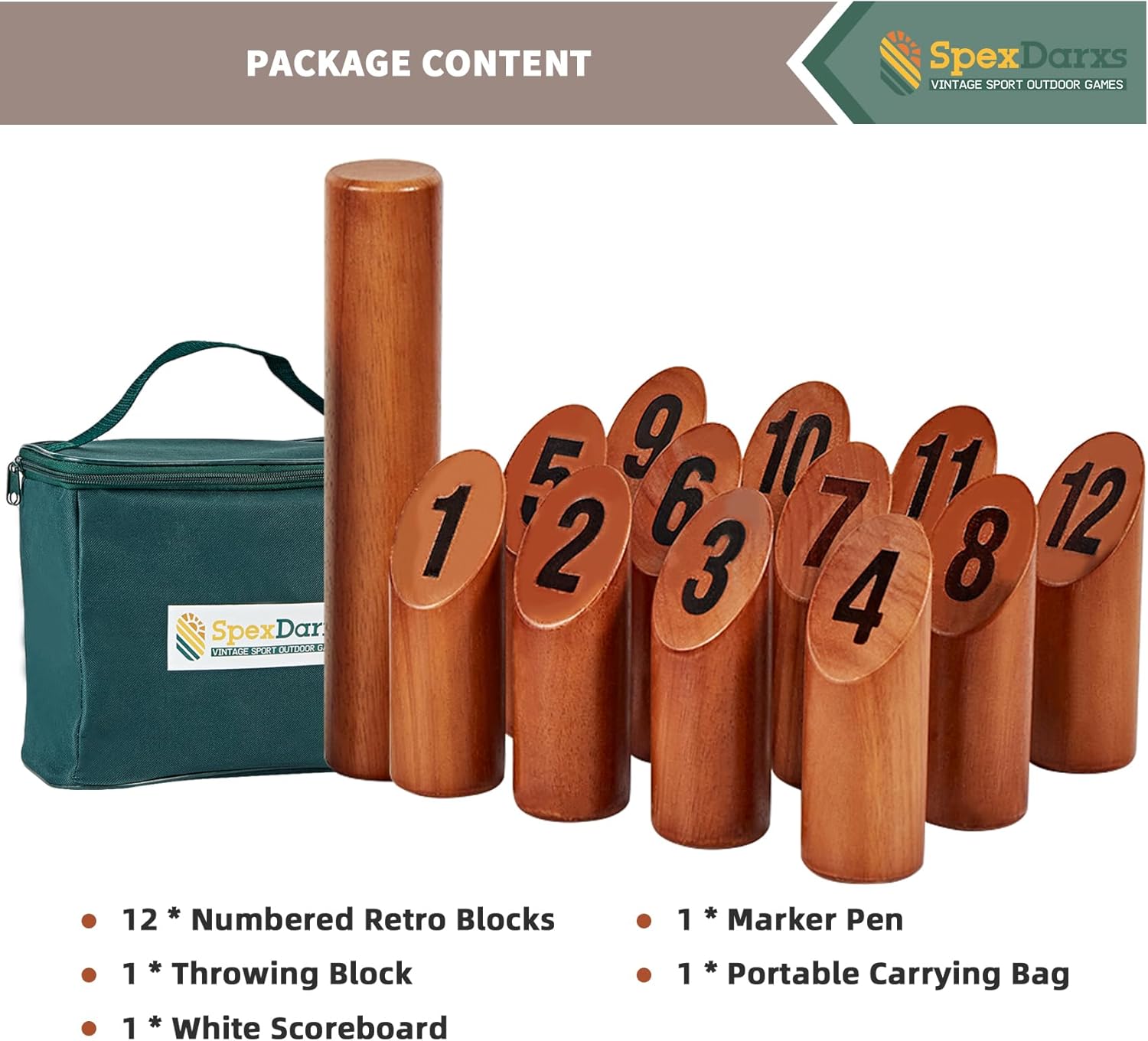 SpexDarxs Numbered Block Tossing Game, Wooden Throwing Game Set with Scoreboard & Carrying Bag, Outdoor Backyard Lawn Game for Teens and Adults