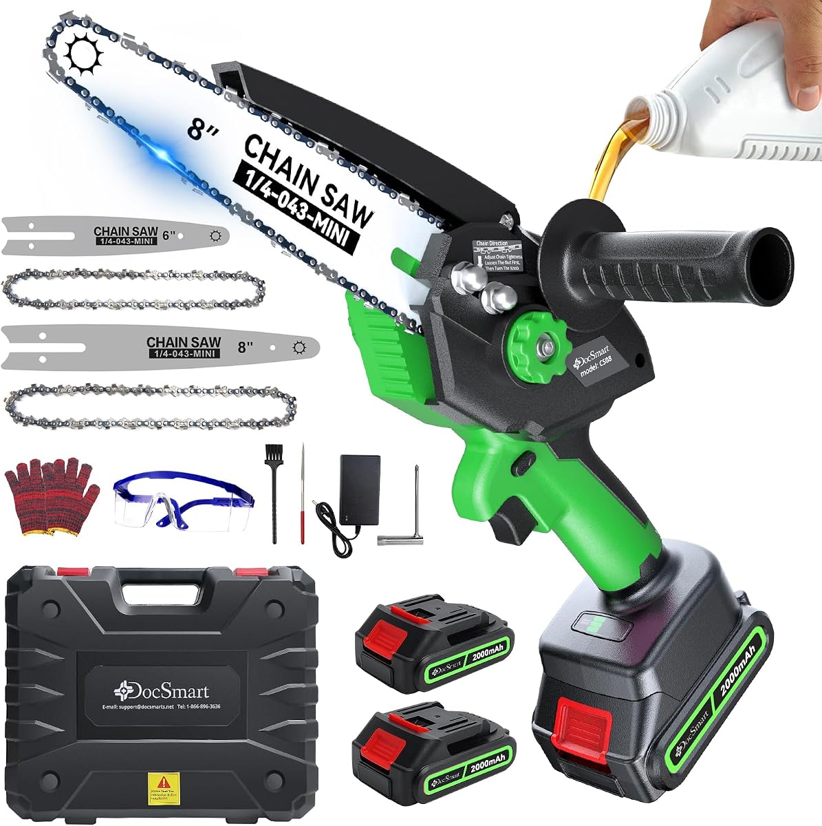Mini motosierra con motor sin escobillas de 1000 W, 2 baterías de 8 y 6 pulgadas | Pequeña motosierra de mano para cortar madera, regalos de jardinería para padres y hombres
