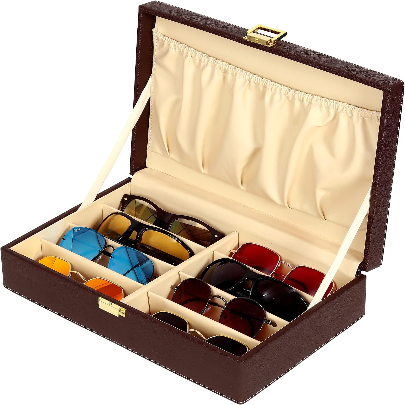 Sunglass Case - 8 Slots PU Leather Eyewear Goggles Box Organizer for Men and Women Collection