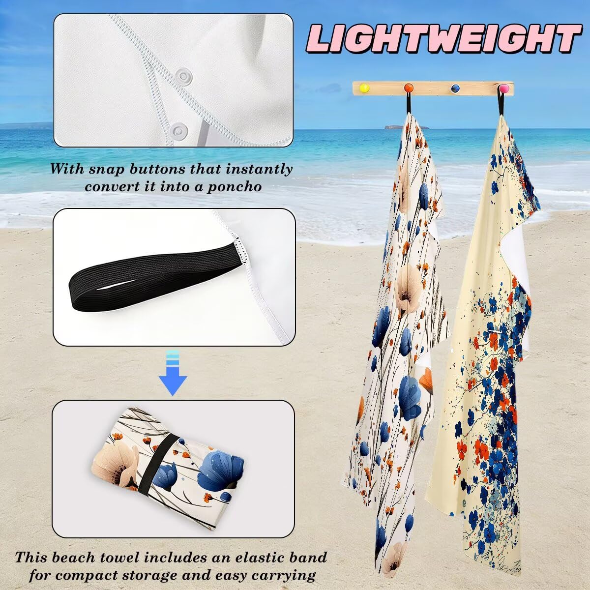 Toalla Playa 80x160 cm, Toalla Gimnasio Microfibra Secado Rapido, Juego de 2 Antiarena Toallas de Playa, Ligera Compacta Toallas Microfibra Grande para Viaje, Regalo Hombre Regalo Mujer (Flor) -4095