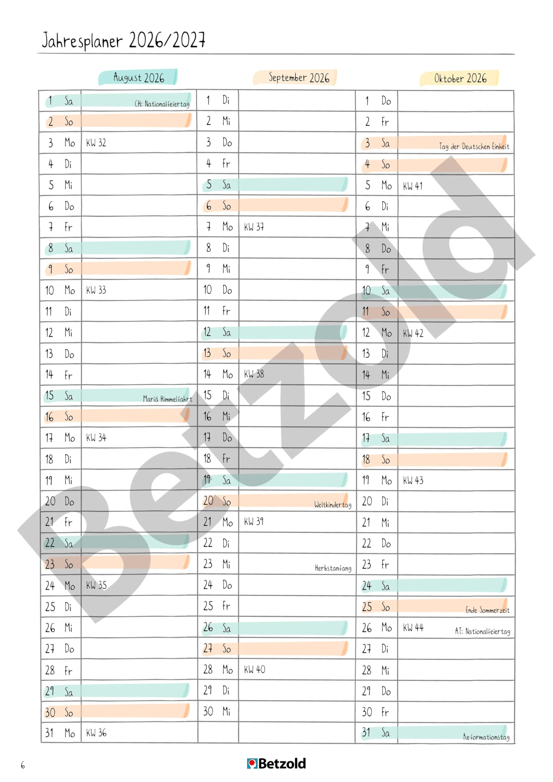 Betzold Design-Grundschulplaner 2026/2027- Hardcover DIN A4 plusLehrer-Kalender Jahresplaner Grundschule
