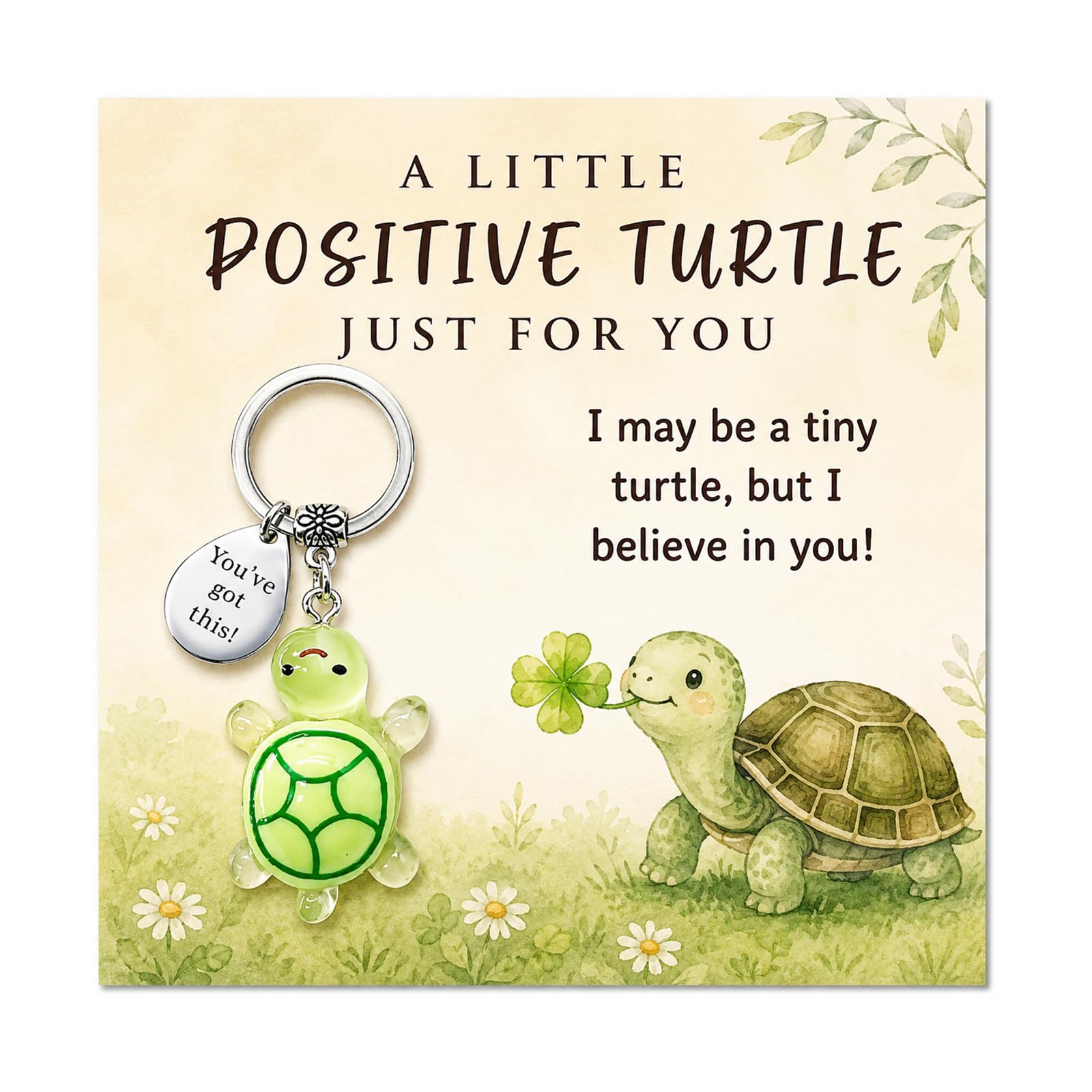Virelle Unisex Multicolour Small Green Turtle Keyring With Inspirational Metal Token – I May Be A Tiny Turtle But I Believe In You – Cute Good Luck Gift For Women, Students, Gcse Exams – Turtles Gifts For Positivity