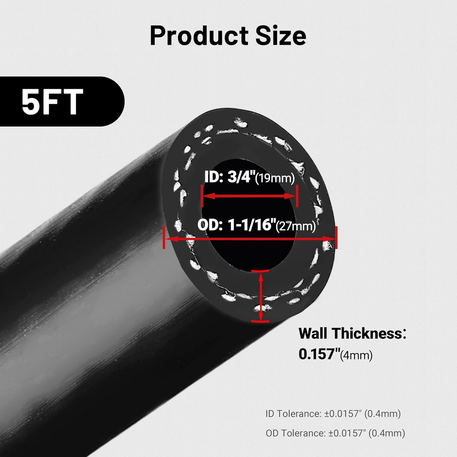 EVIL ENERGY 5/8" 3/4" Silicone Heater Hose Radiator Coolant Hose Straight SAE J20R3 CLASS-A 60PSI 5FT Black