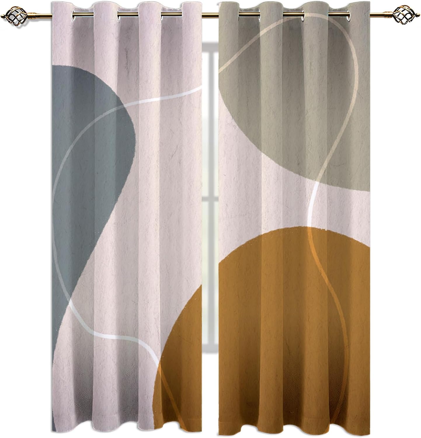 Medieval Wooden Castle Wall Metal Gate Blackout Window Curtain, Greek Mid Century Thermal Insulated Drapes, 2 Panels Window Curtains, for Living Bedroom Balcony - 63x72in