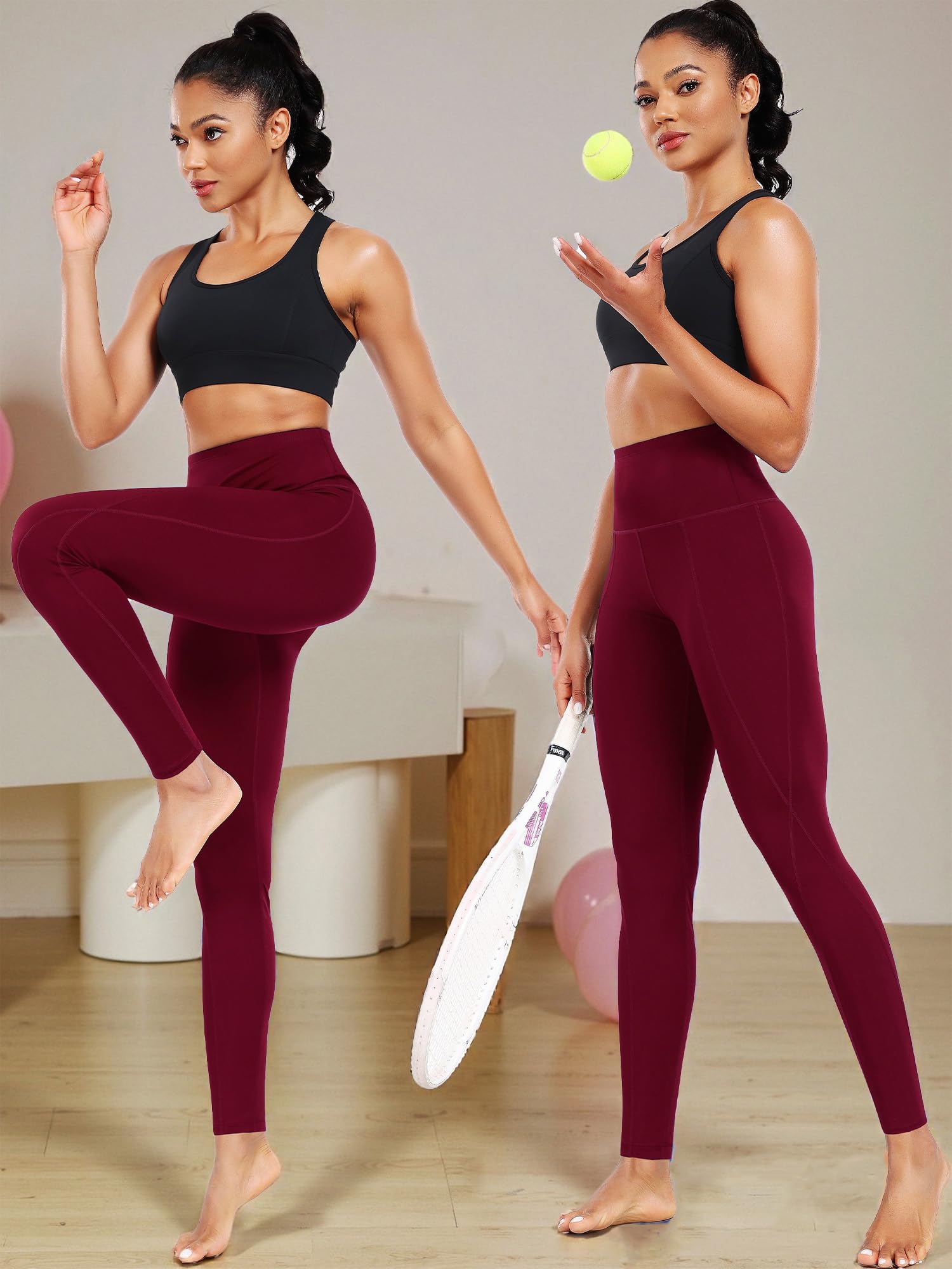 Neleus Tummy Yogahose für Damen, hohe Taille, mit Tasche