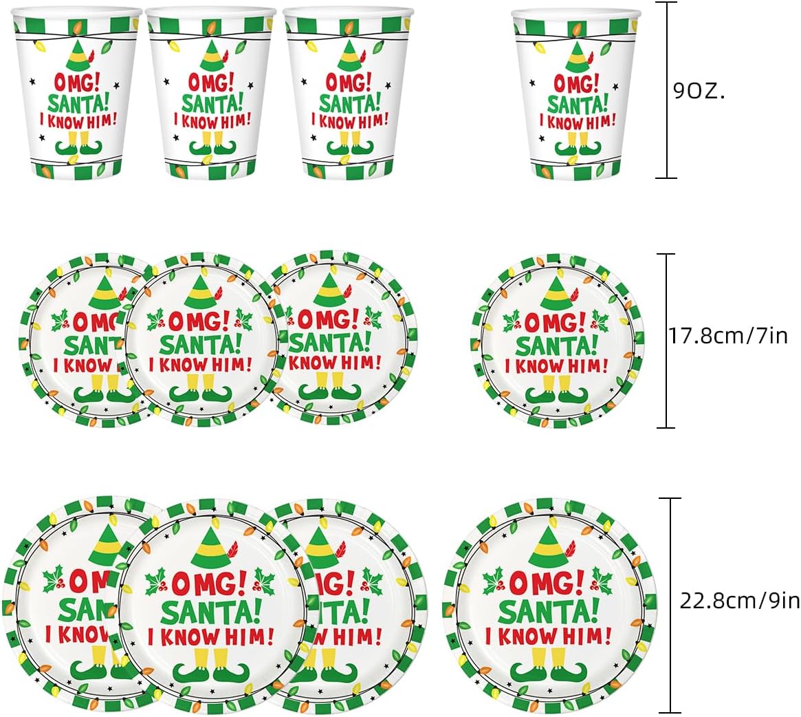 Aisosiks OMG Santa I Know Him Party Supplies Set Plates Cups, Funny Christmas Decorations, Funny Movie Decorations, DZ Christmas Party Decorations