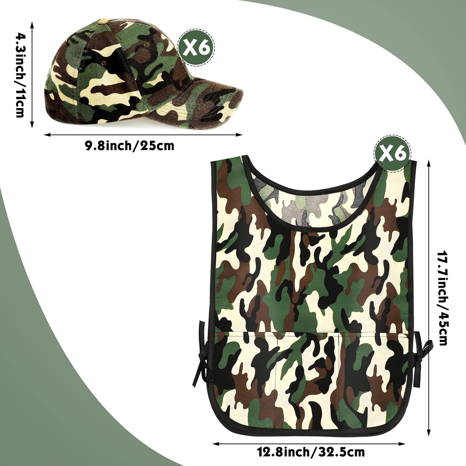 Unittype 12 Pcs Army Soldier Costume Include 6 Camouflage Military Caps and 6 Camouflage Vests for Kids Birthday Party Cosplay Party Costumes Dress Role Play Set for Kids Aged 6-12