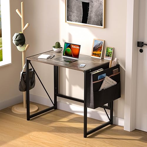 Miniatura 7 de SOROGRA Escritorio plegable, pequeño escritorio plegable de 31.5 pulgadas para espacio pequeño, mesa de computadora, escritorio de oficina en casa
